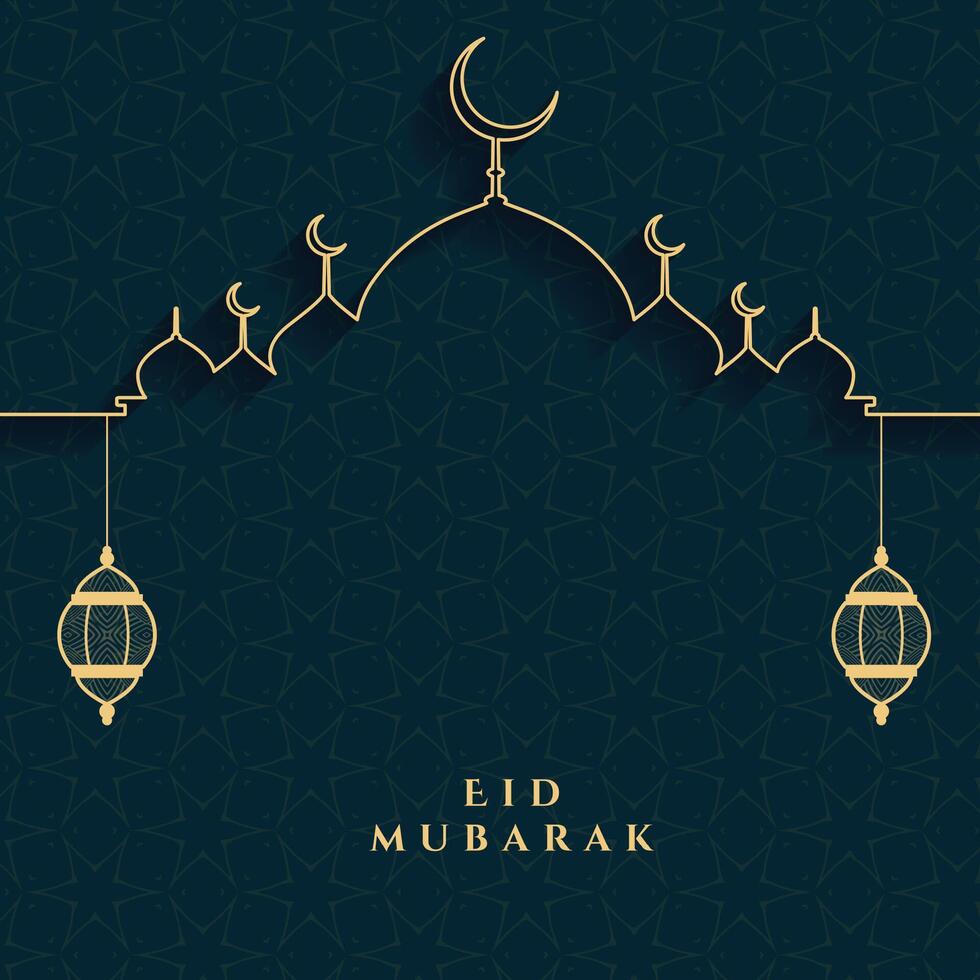 eid mubarak festival card in golden and black colors vector