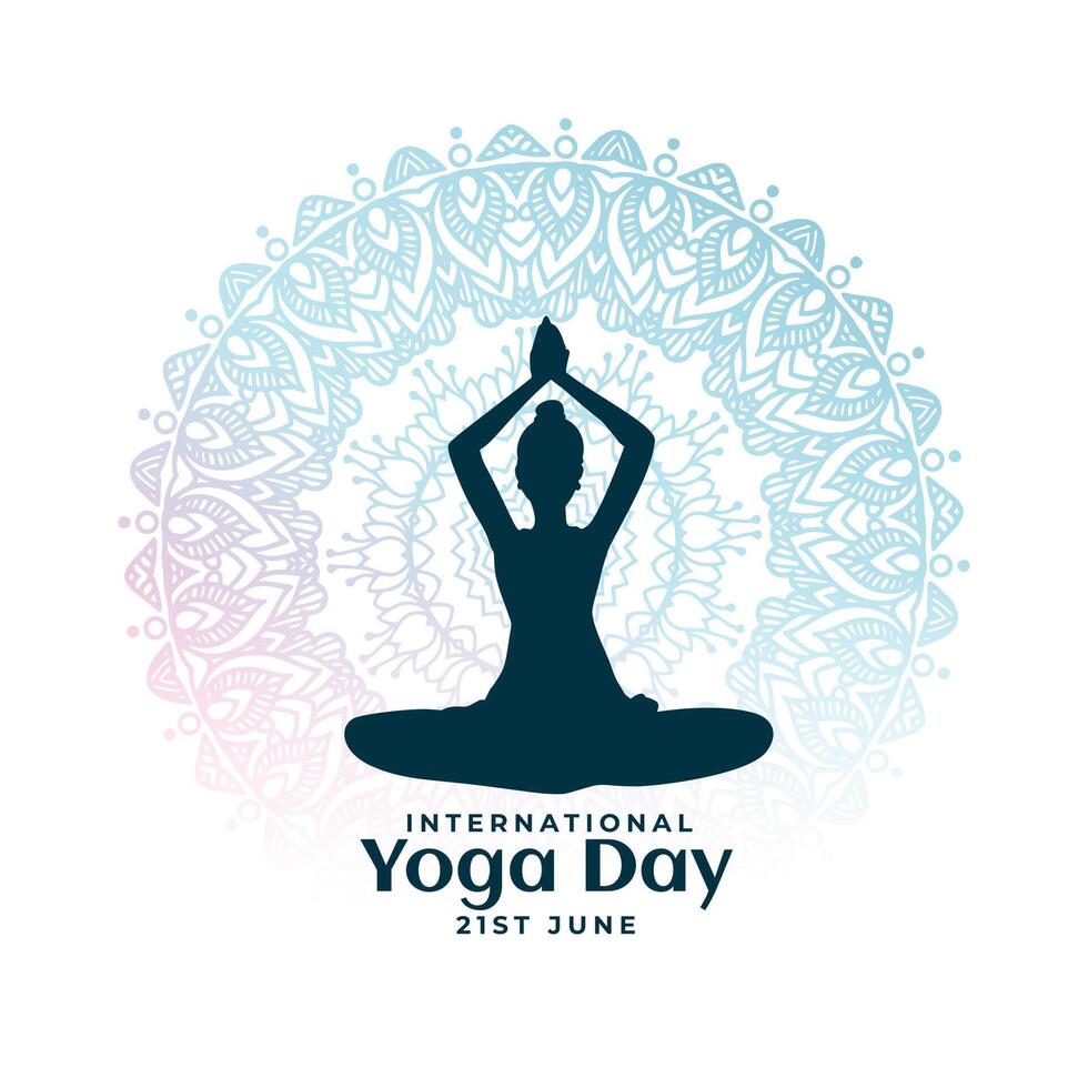 world yoga day posture with mandala poster design vector