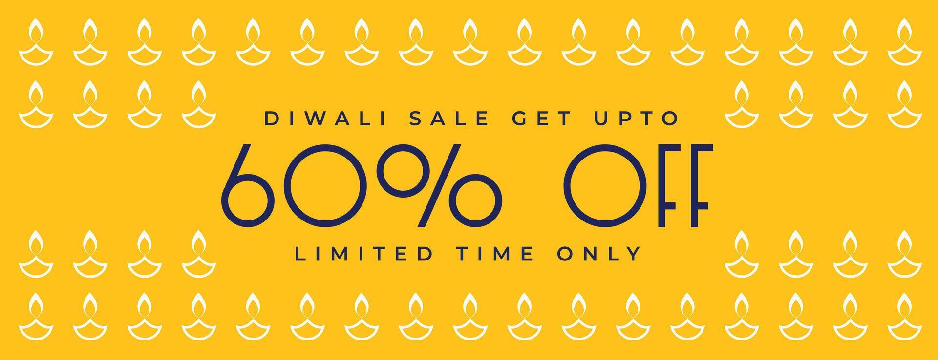 shubh diwali yellow sale banner with diya decoration vector