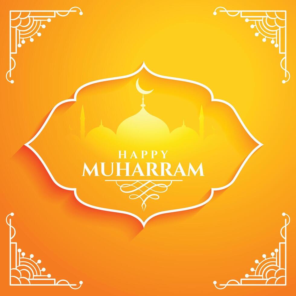 happy muharram yellow orange traditional background design vector