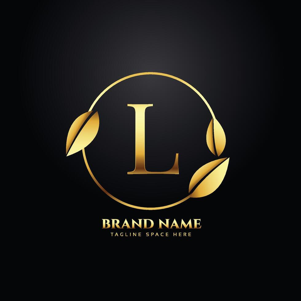 letra l dorado hojas prima logo diseño vector