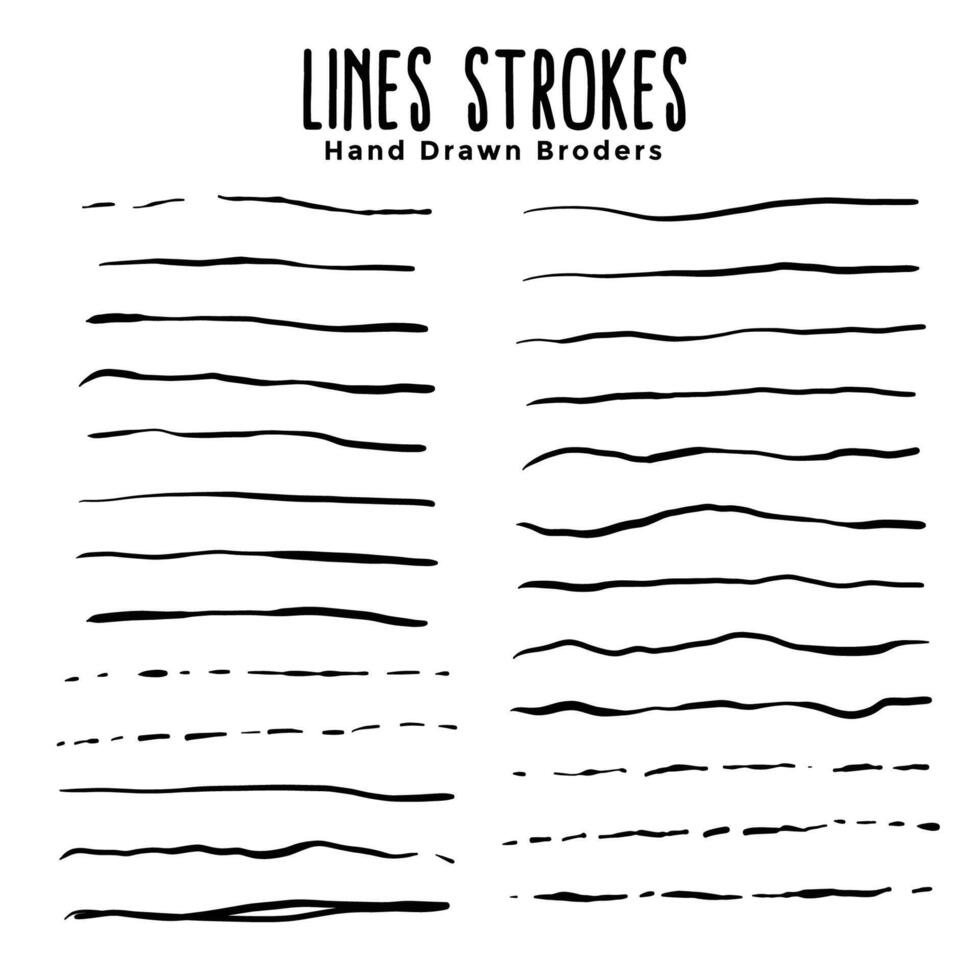 hand drawn lines strokes brushes design set vector