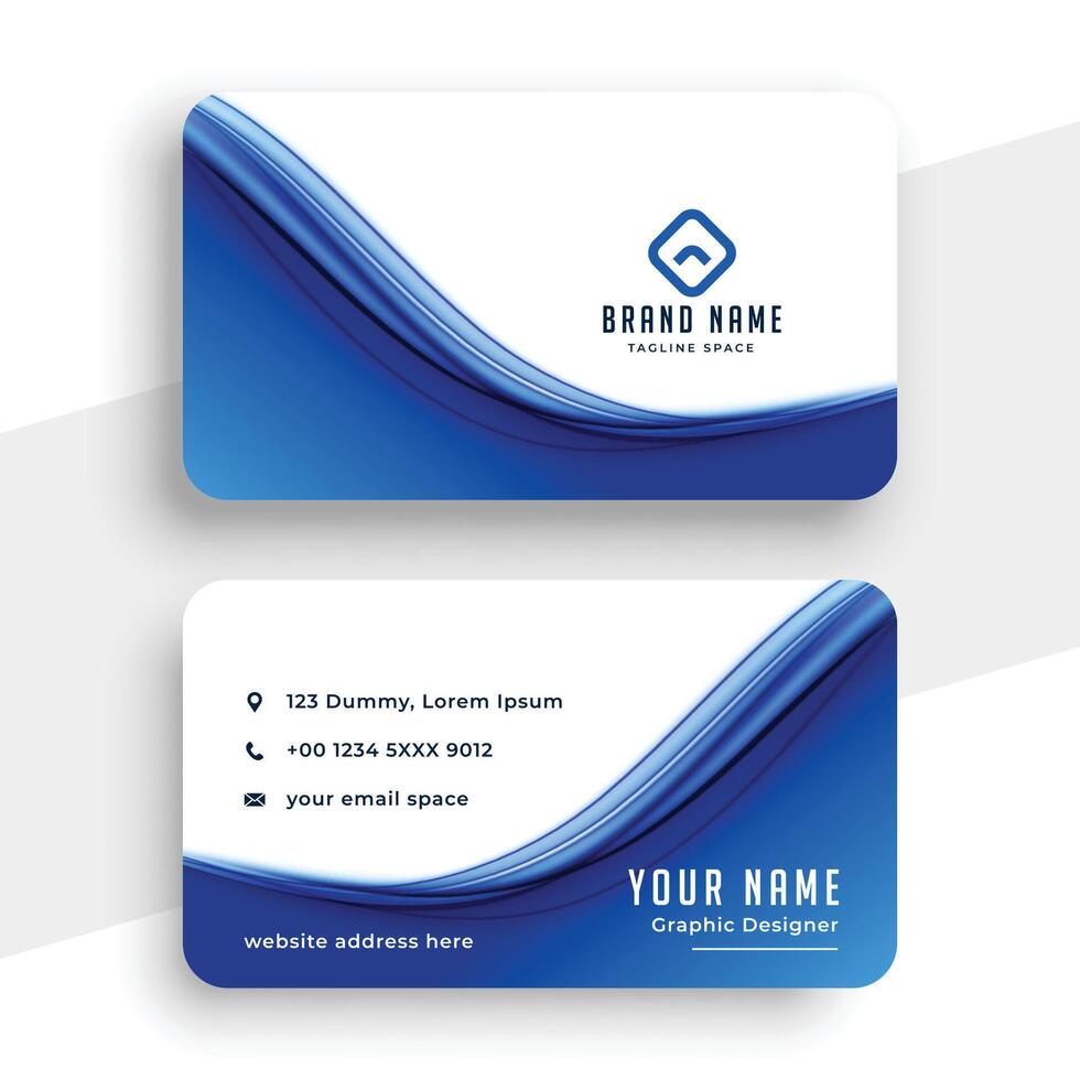 abstract blue wave business card template design vector