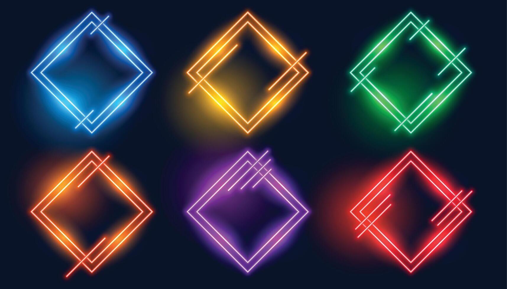 colorful rhombus or diamond shape neon frames set vector