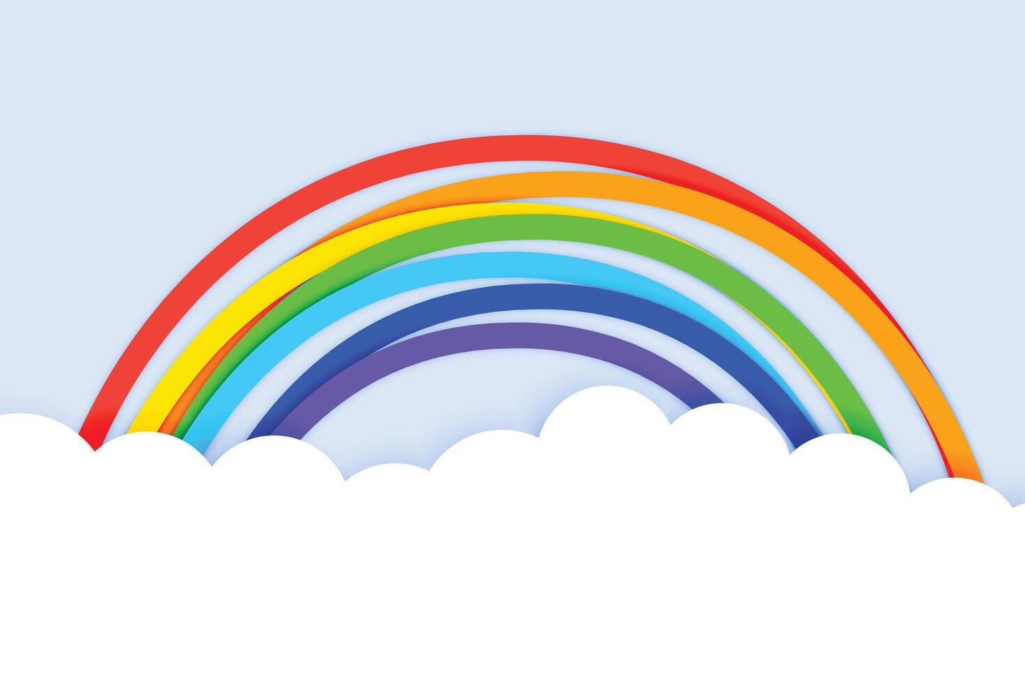 papercut style rainbow with clouds background vector