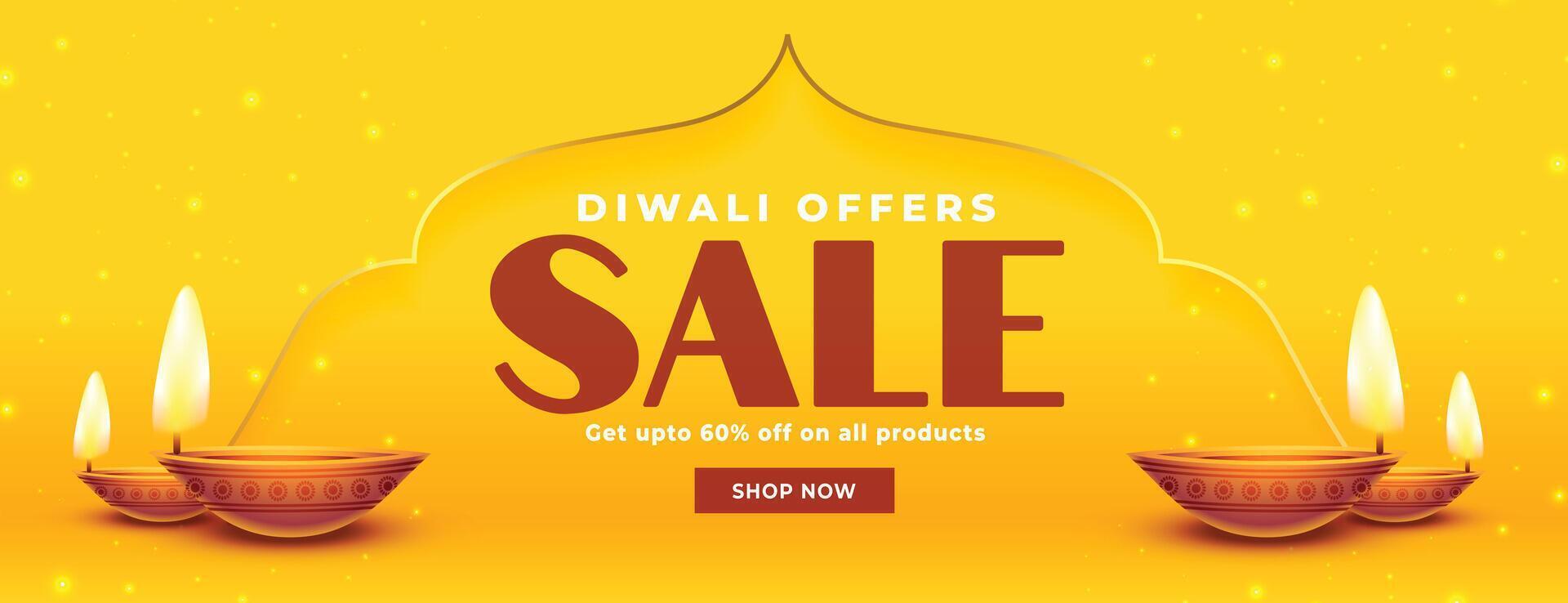 shubh diwali sale and offer banner with glowing diya design vector