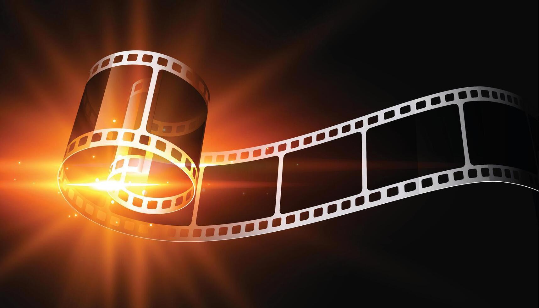 3d film strip with glowing light background vector