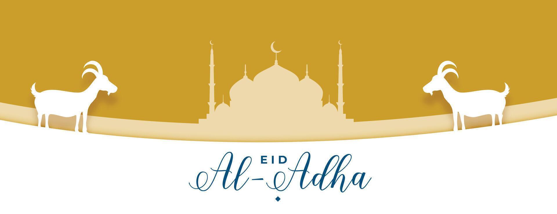 eid Alabama adha Mubarak con mezquita y cabra en Arábica diseño vector
