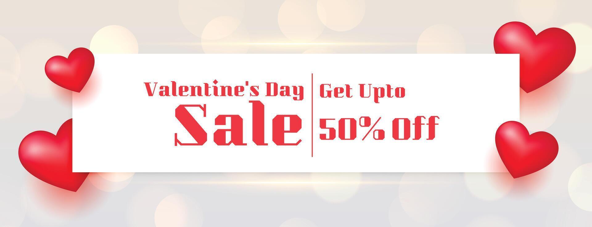 valentines day sale banner with 3d red hearts vector