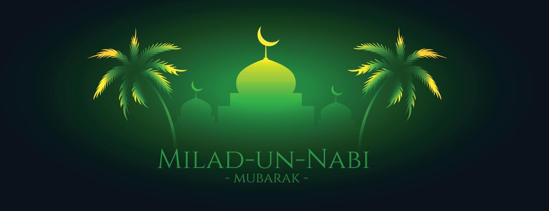 milad un nabi mubarak glowing green banner design vector