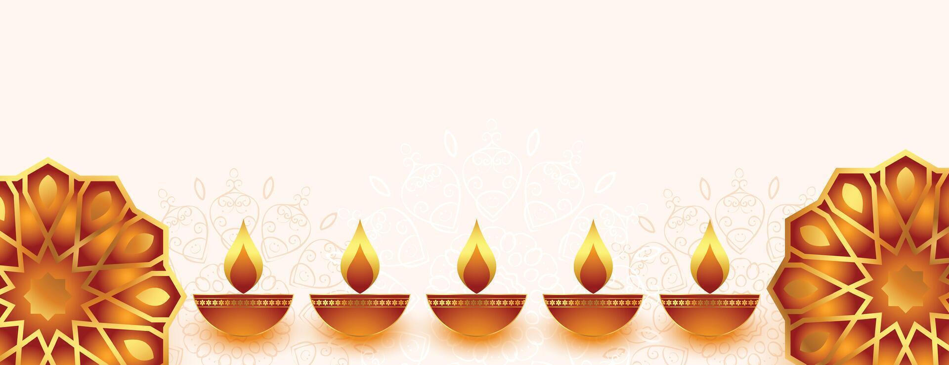 minimal style diwali banner with burning diya and floral design vector illustration