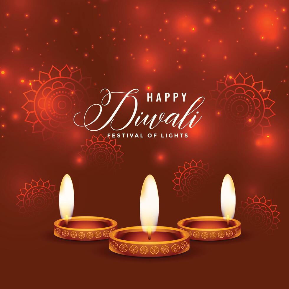 shiny happy diwali diya realistic background design vector