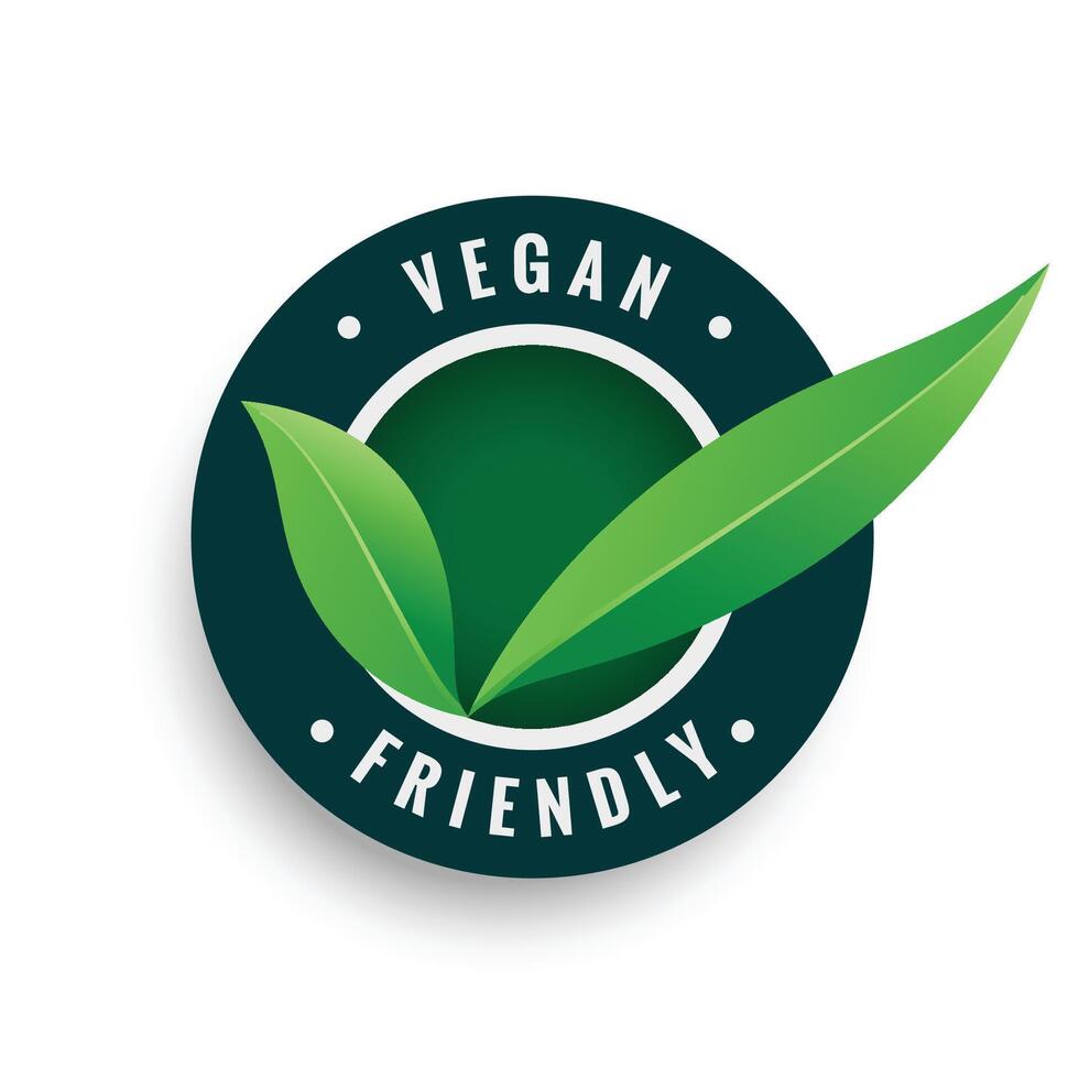vegan friendly leaves label in green color vector