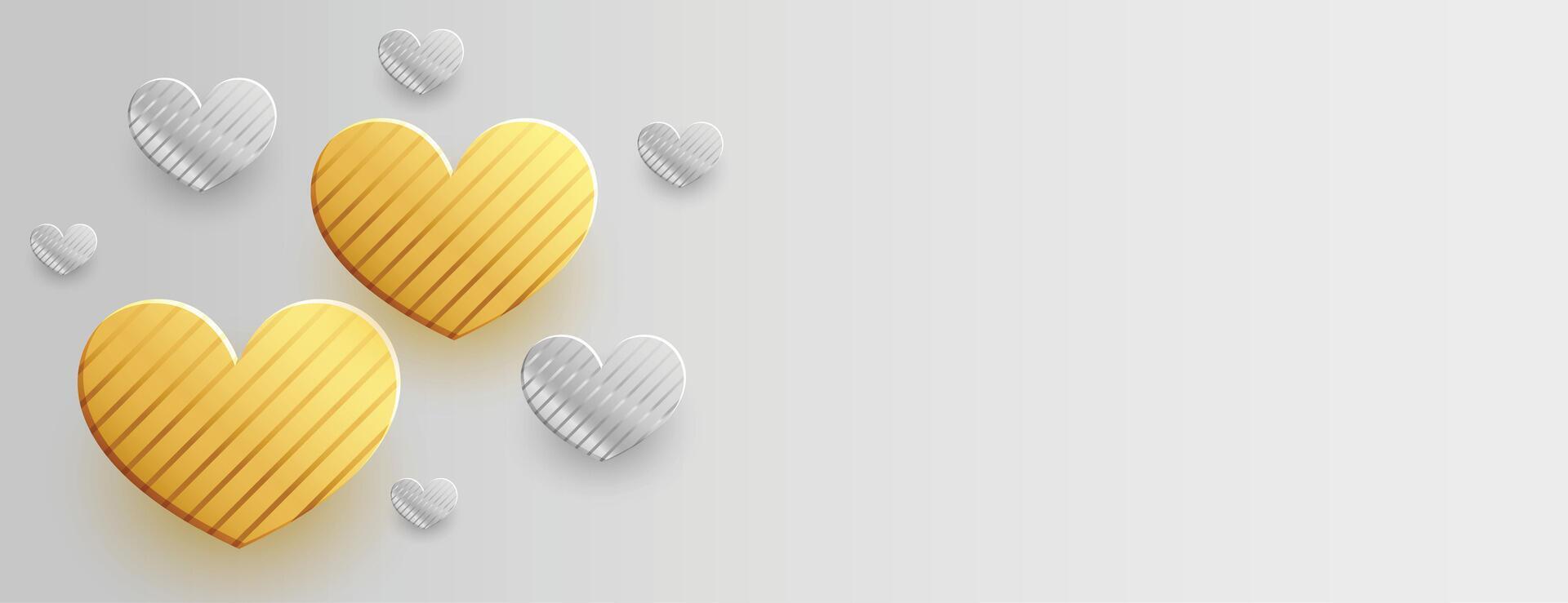 valentines day two golden hearts with text space vector