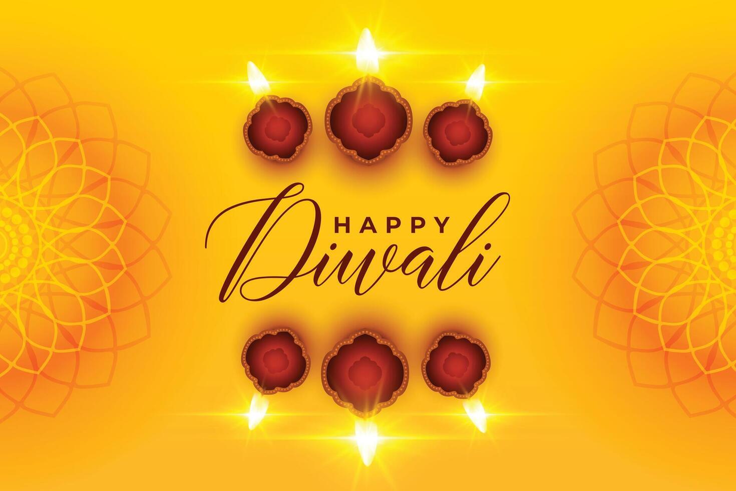 happy diwali banner with realistic diya in indian style background vector