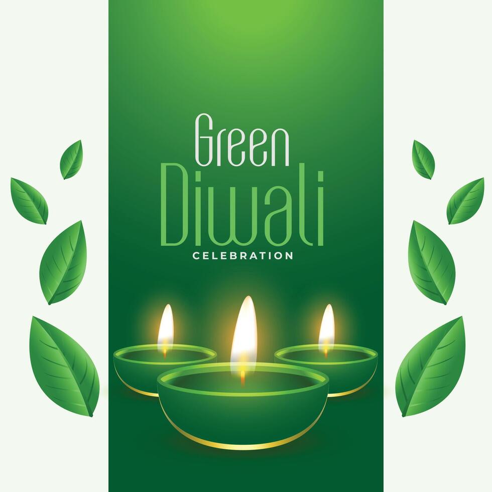 glowing diya and leaves design for eco friendly diwali celebration vector
