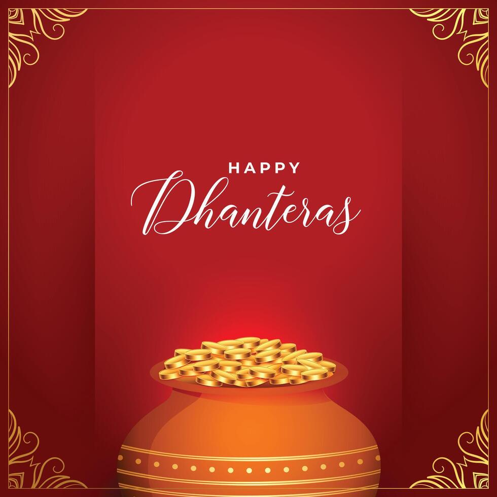 nice happy dhanteras greeting background with gold coin in pot vector