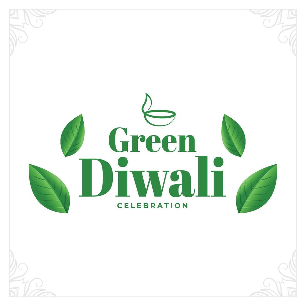 happy green diwali greeting card with leaves design vector