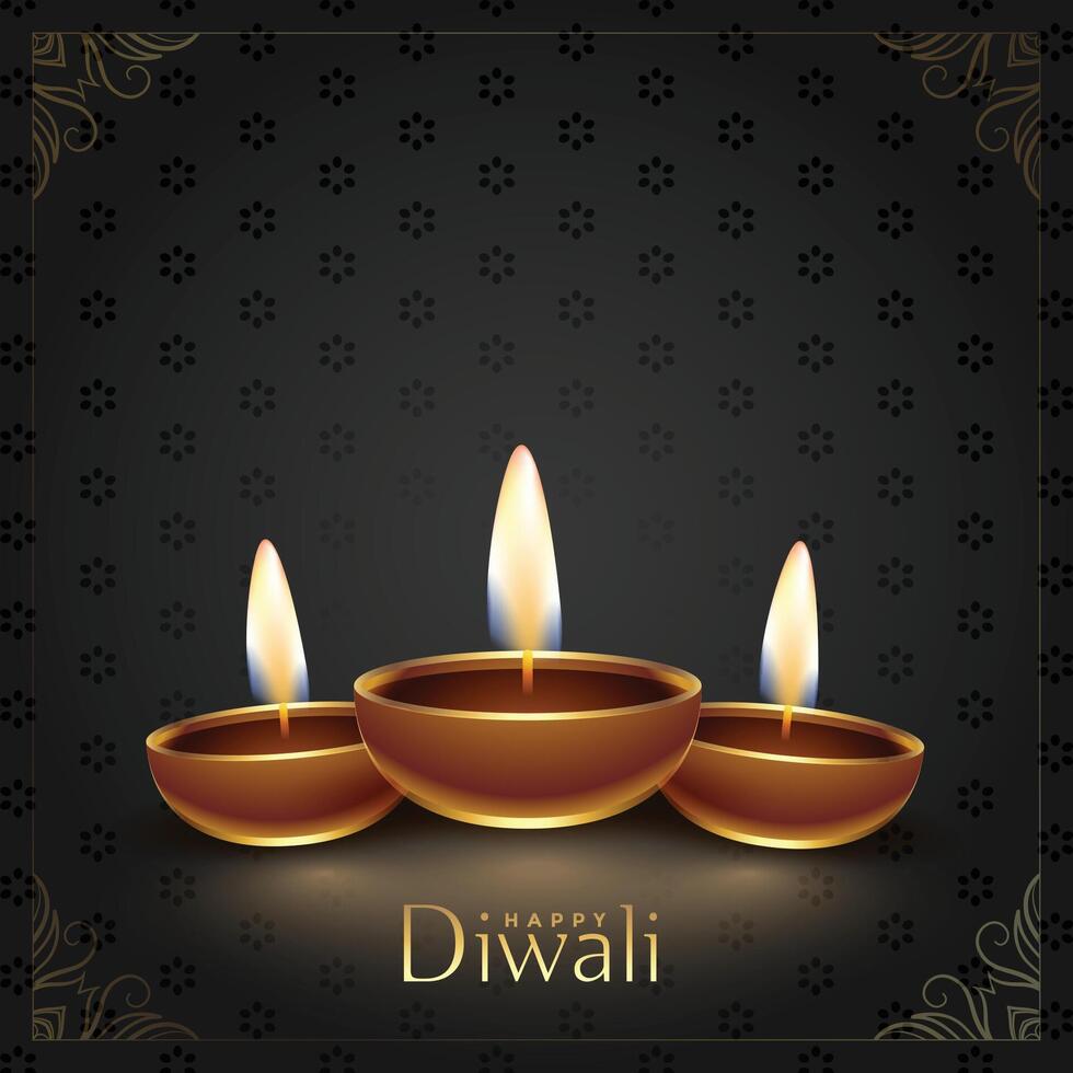 happy diwali festival diya decorative background design vector