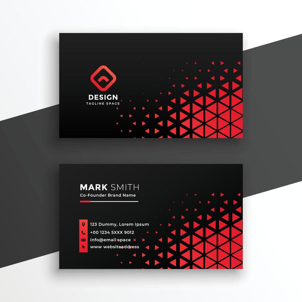 black business card with red triangle shapes design vector