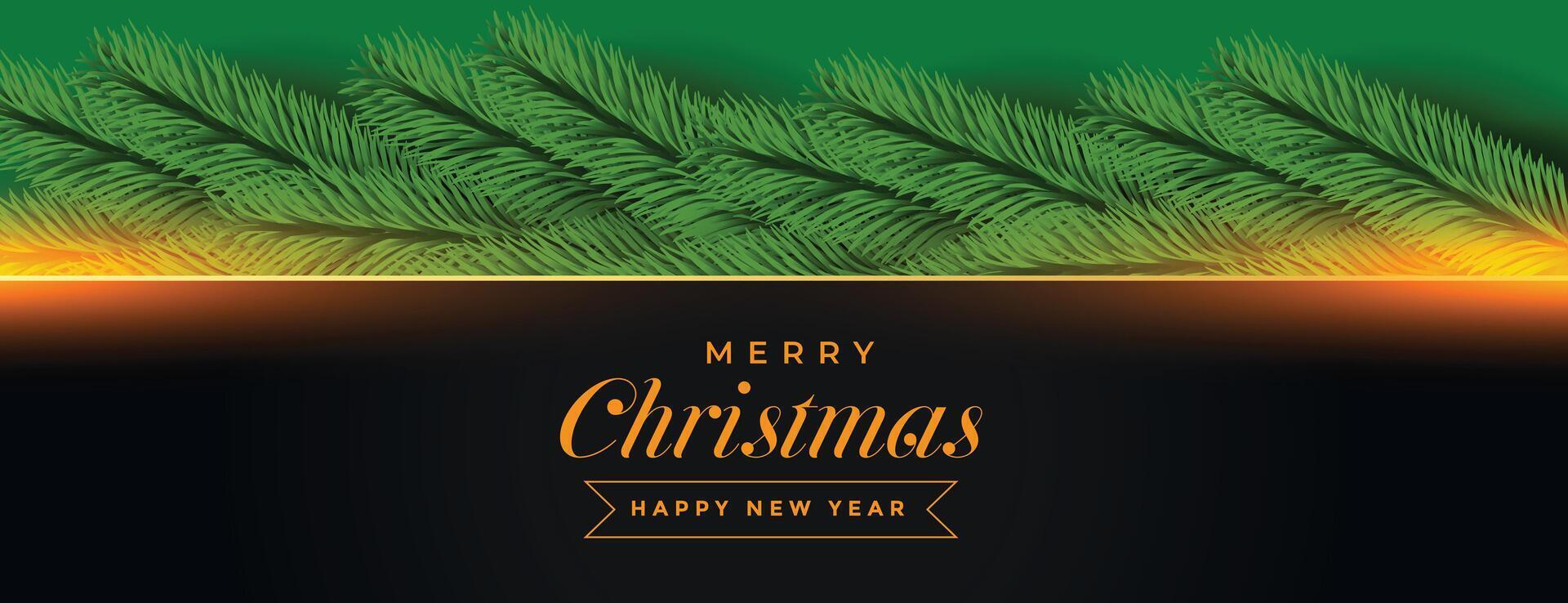 merry christmas banner with pine tree decoration vector