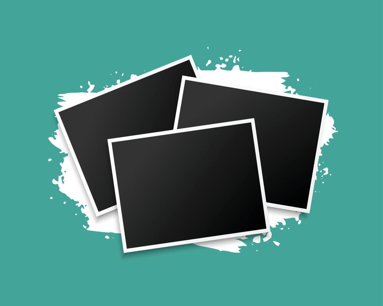 three stacked photo frames on grunge background design vector