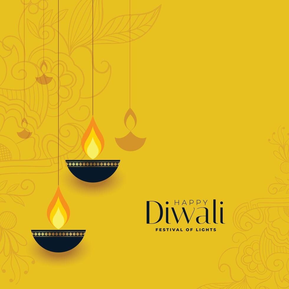 Happy diwali festival poster background with realistic diya design vector illustration