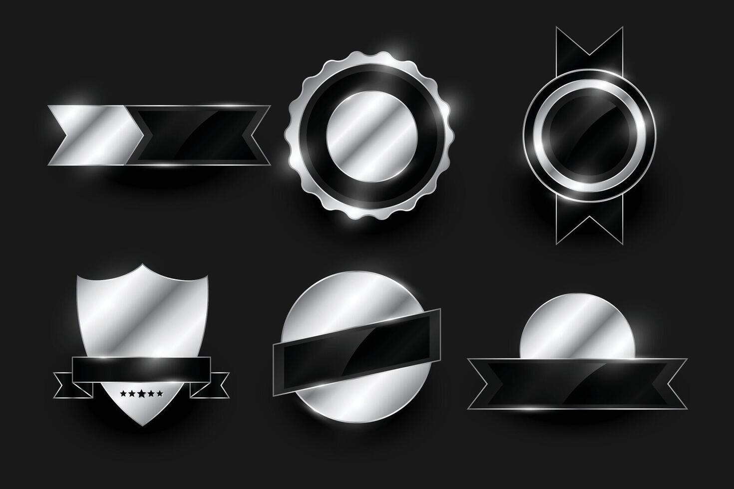 set of shiny silver labels and badges design vector