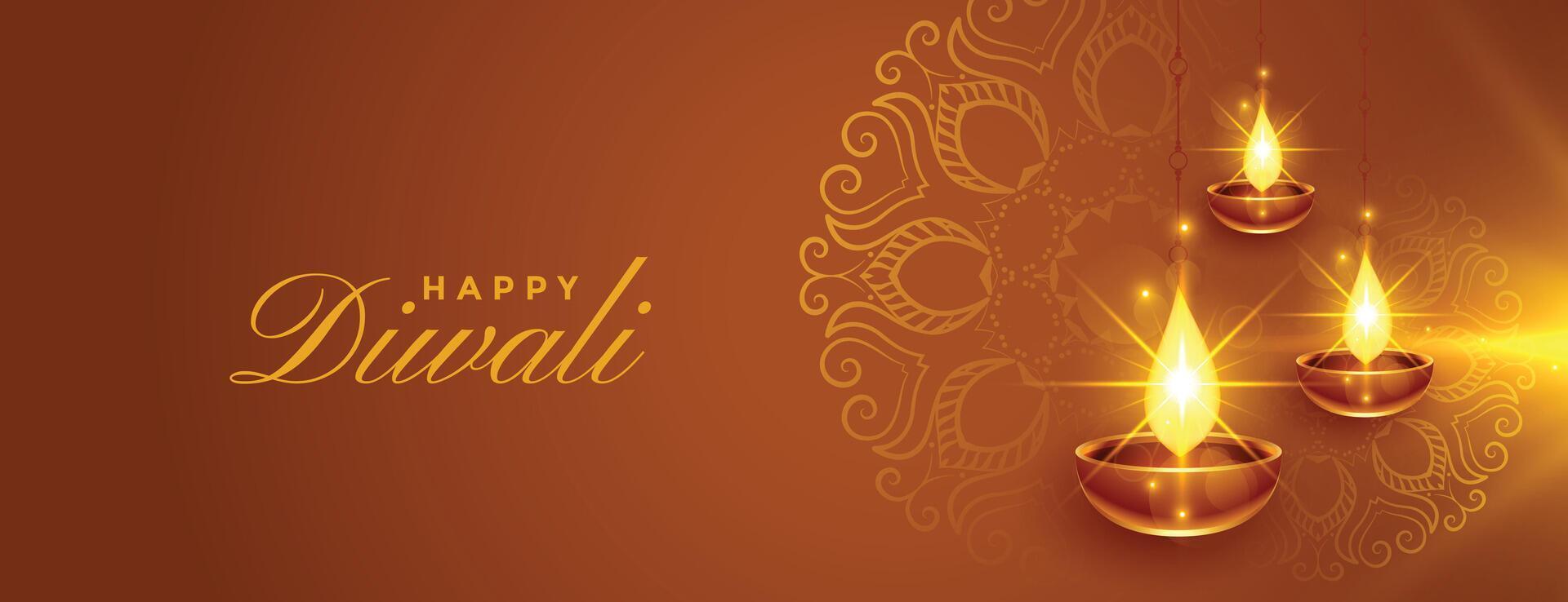 happy diwali shiny diya beautiful banner design vector