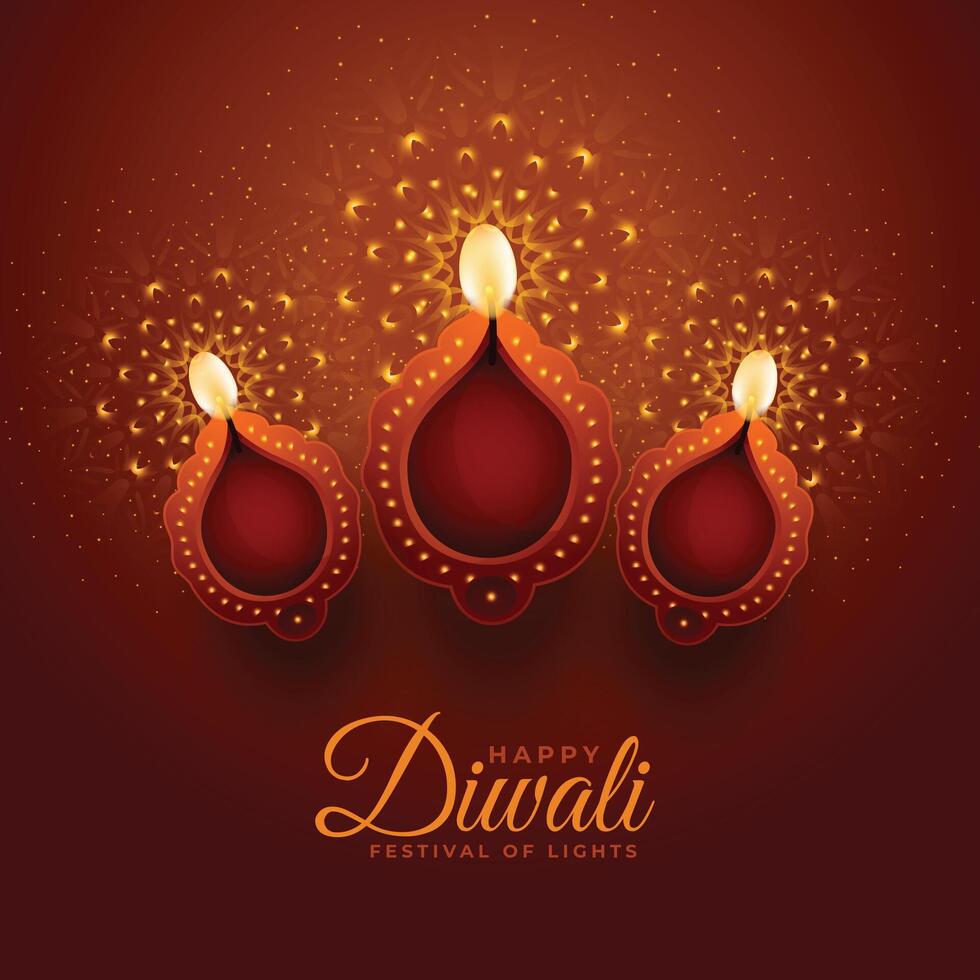 elegant happy diwali poster with realistic 3d diya vector