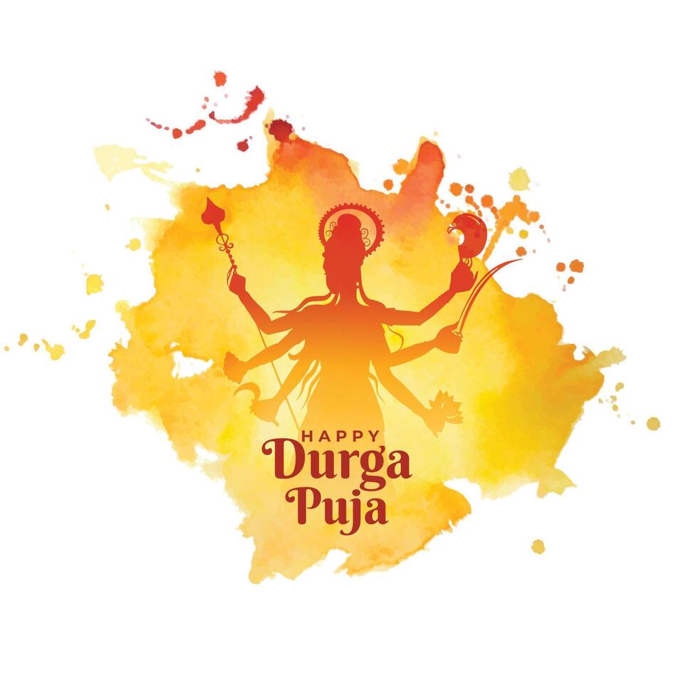 indian festival durga pooja watercolor greeting card design vector