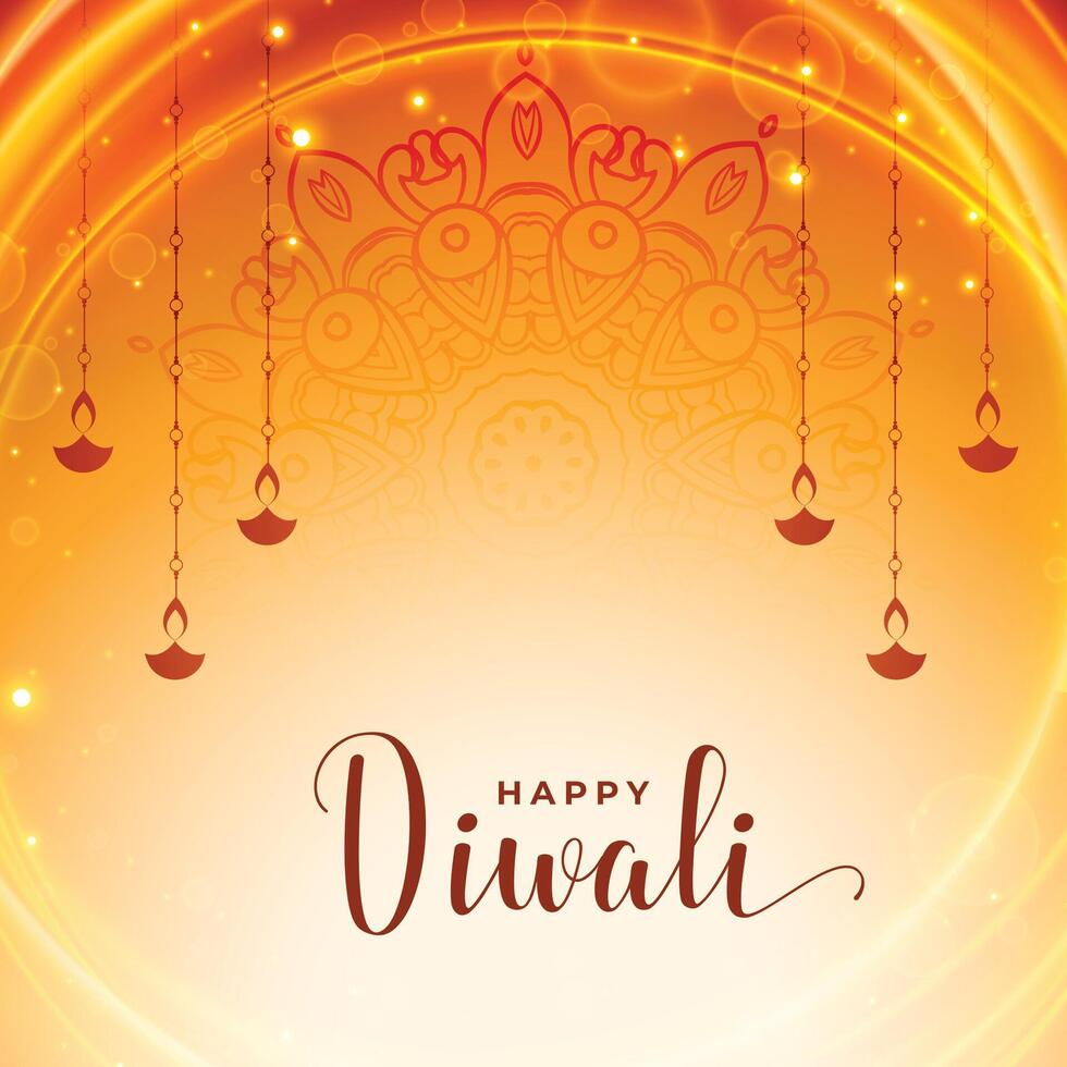 shinny shubh diwali banner with hanging lamps in indian style vector