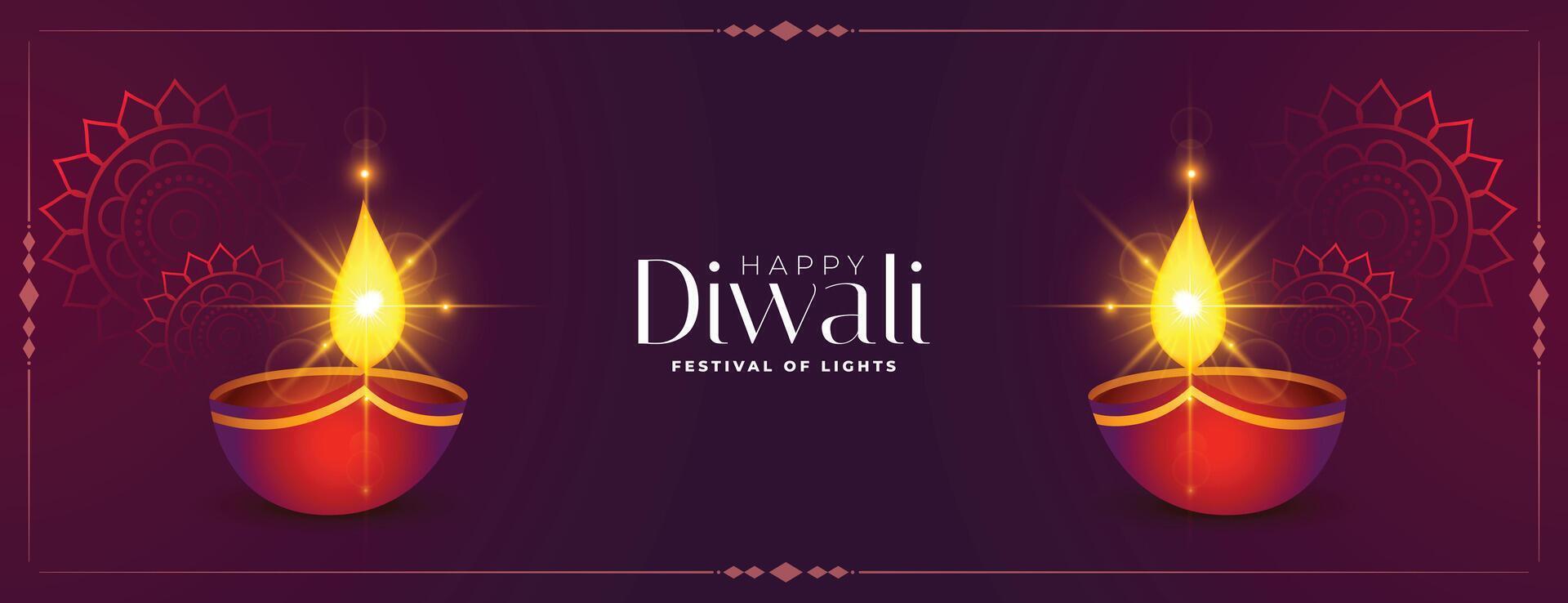 contento diwali brillante diya festival bandera diseño vector