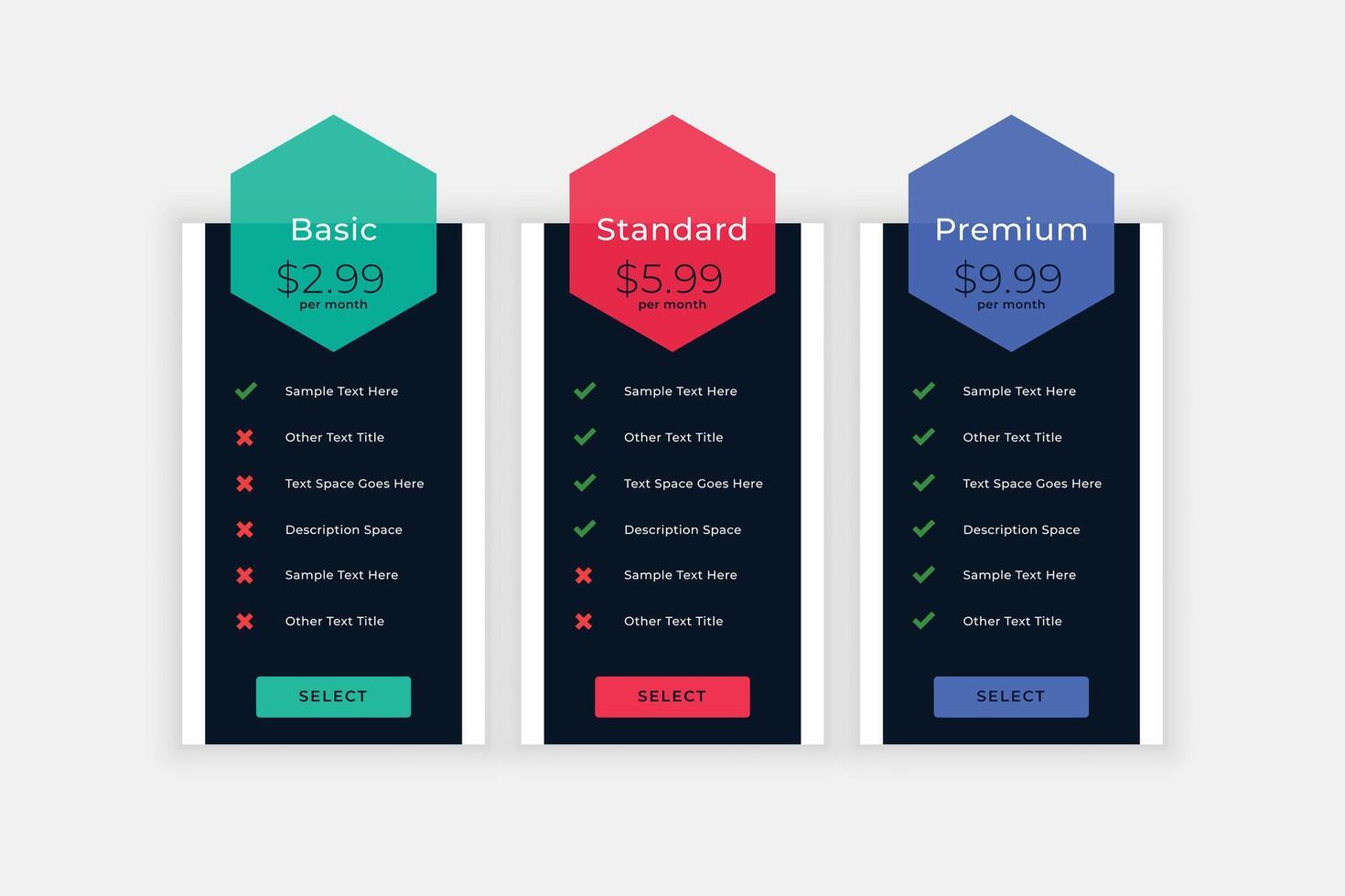 web pricing table with plan details design vector