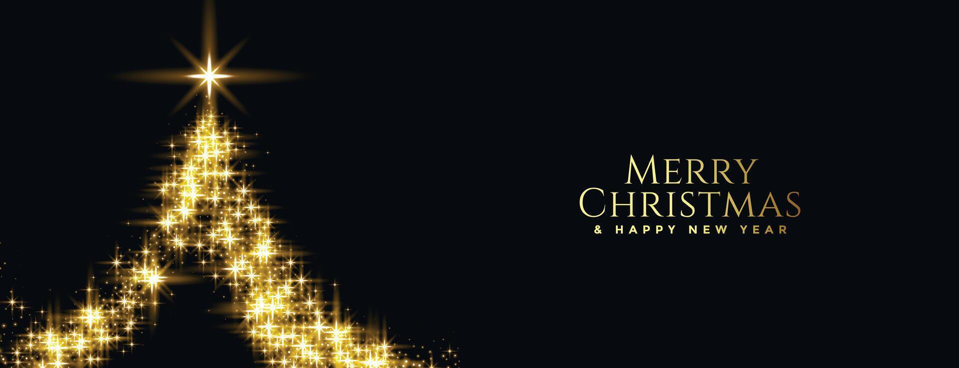 merry christmas golden sparkle tree banner design vector