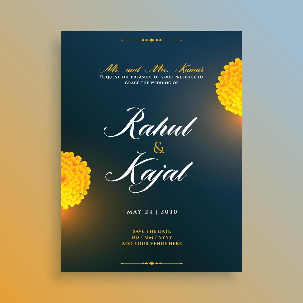 indian wedding invitation card template design in dark theme vector