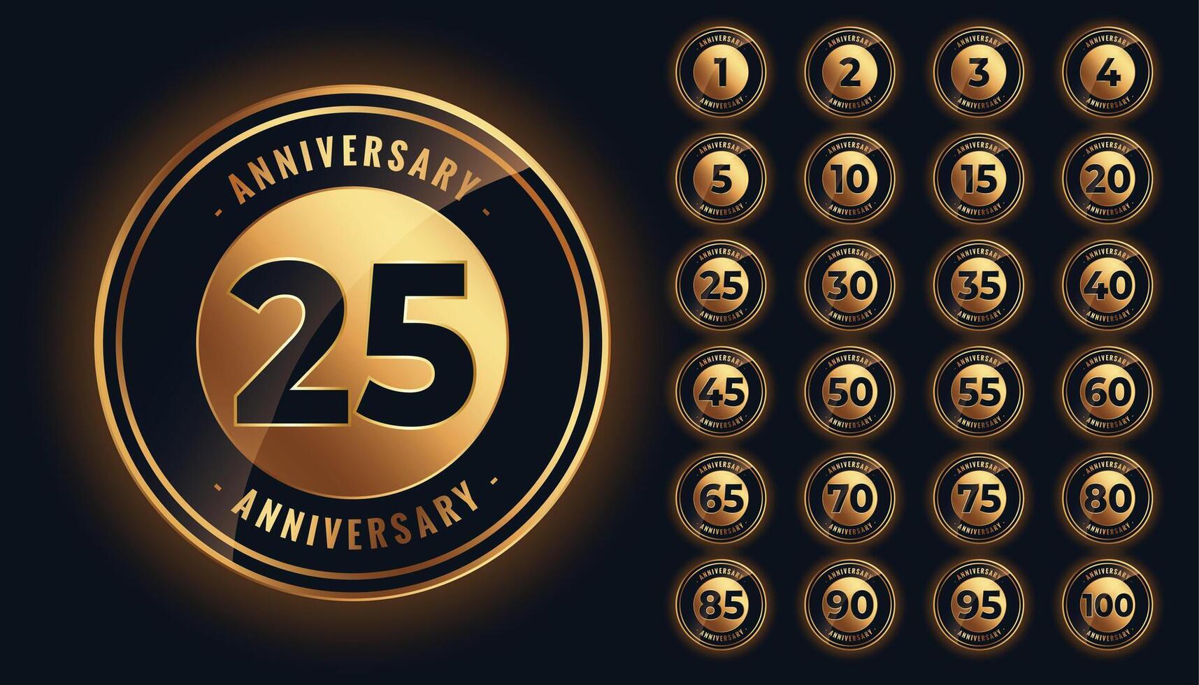 golden anniversary labels and emblems big set vector