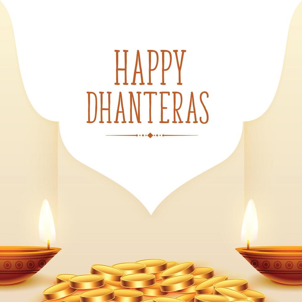 happy dhanteras hindu festival background with gold coin and diya vector