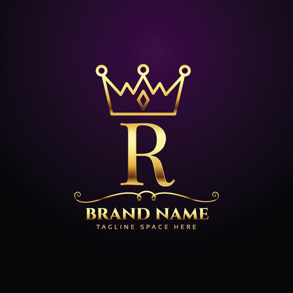real letra r lujo corona tiara logo concepto diseño vector