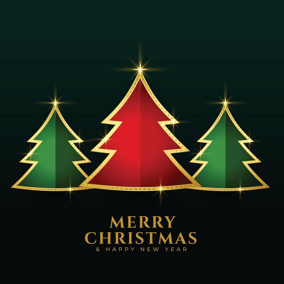 red green christmas golden trees background design vector