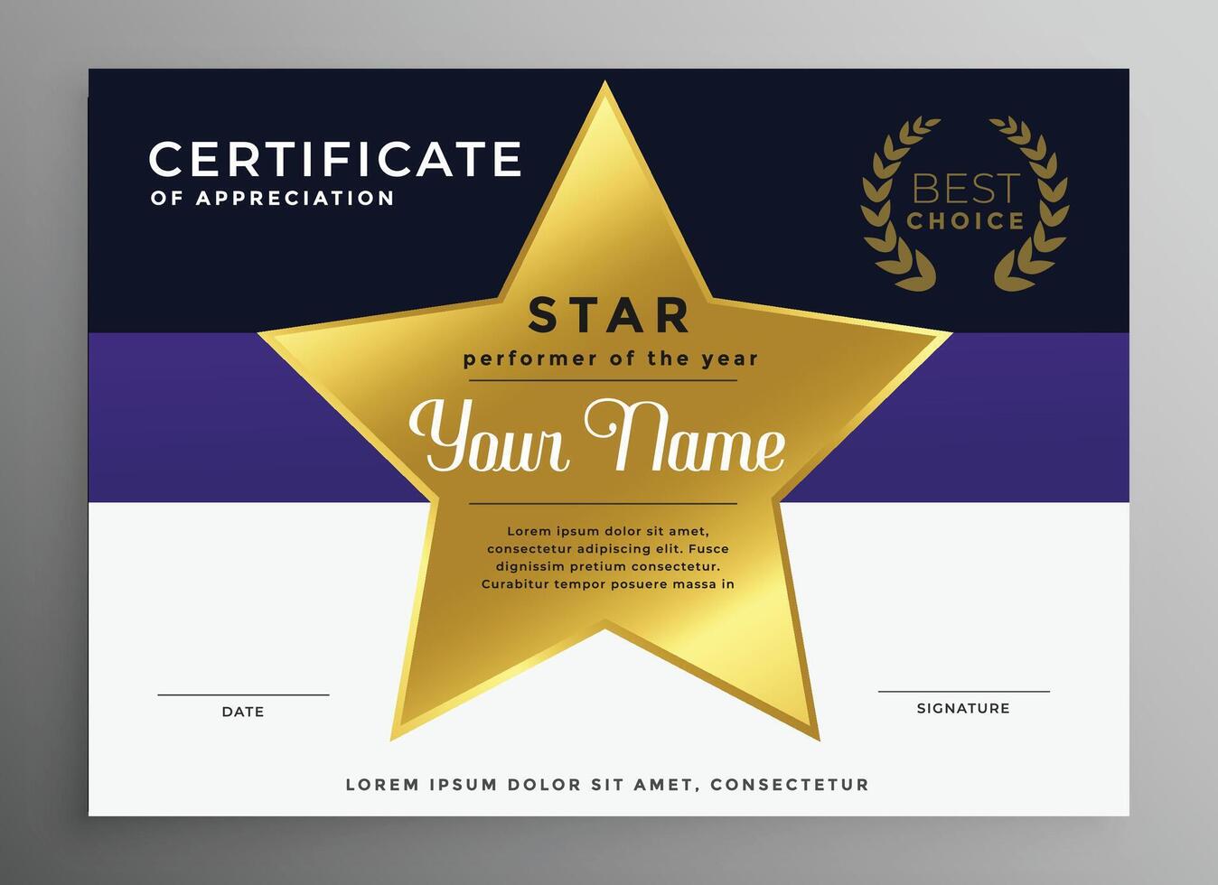 certificate of appreciation template with golden star vector
