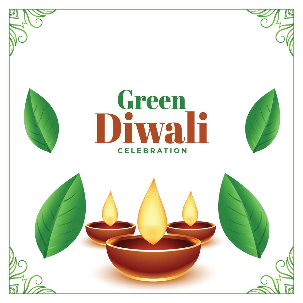 verde diwali evento antecedentes con petróleo lámpara y hojas diseño vector