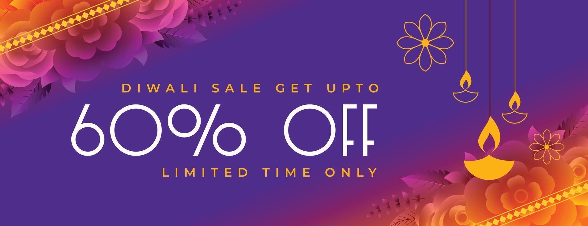 beautiful shubh diwali sale and offer banner with lantern design vector