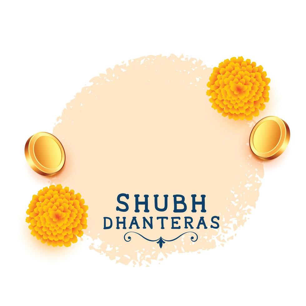 clean shubh dhanteras holiday poster with golden coin and floral design vector