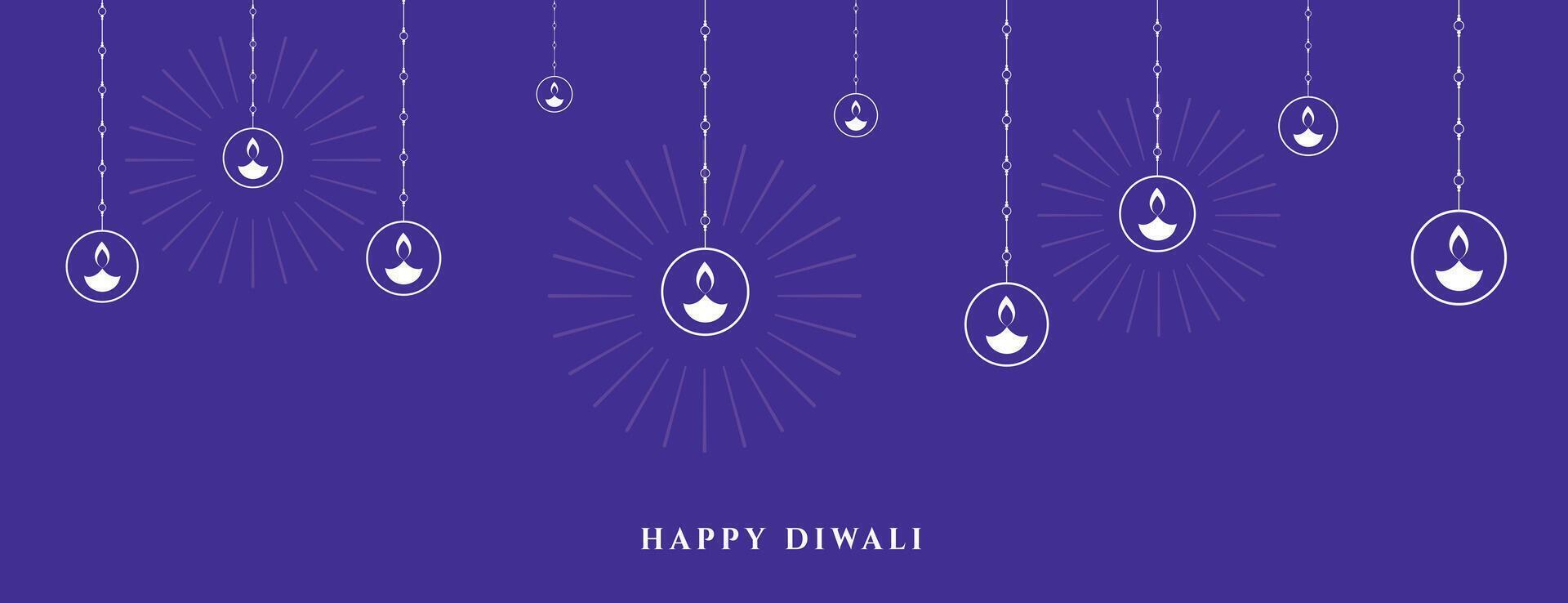 happy diwali banner in purple background with lantern design vector