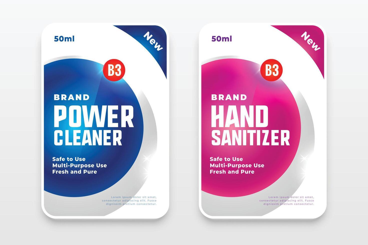 lavandería detergente y mano desinfectante etiquetas conjunto vector