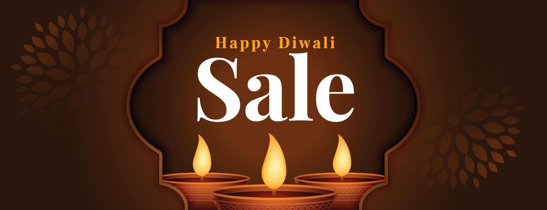 stylish happy diwali sale and offer banner with diya design vector