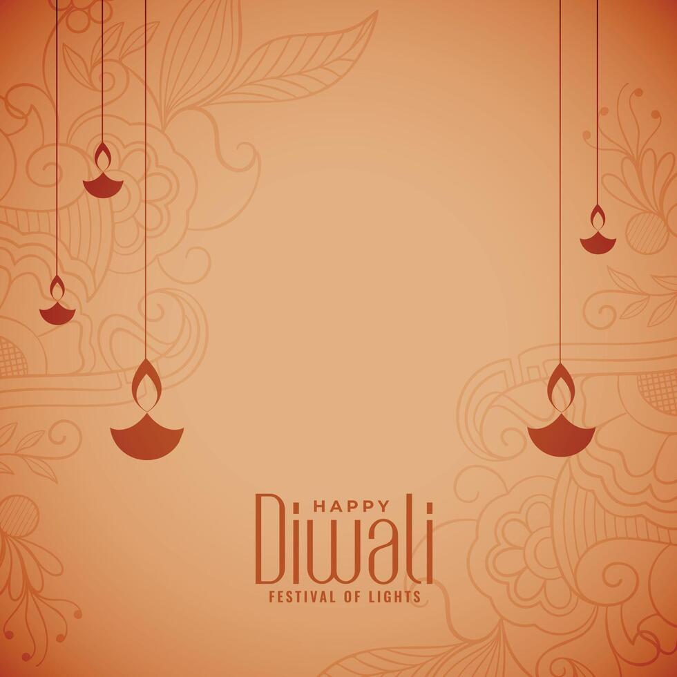 indian style hindu diwali poster with lantern and text space vector