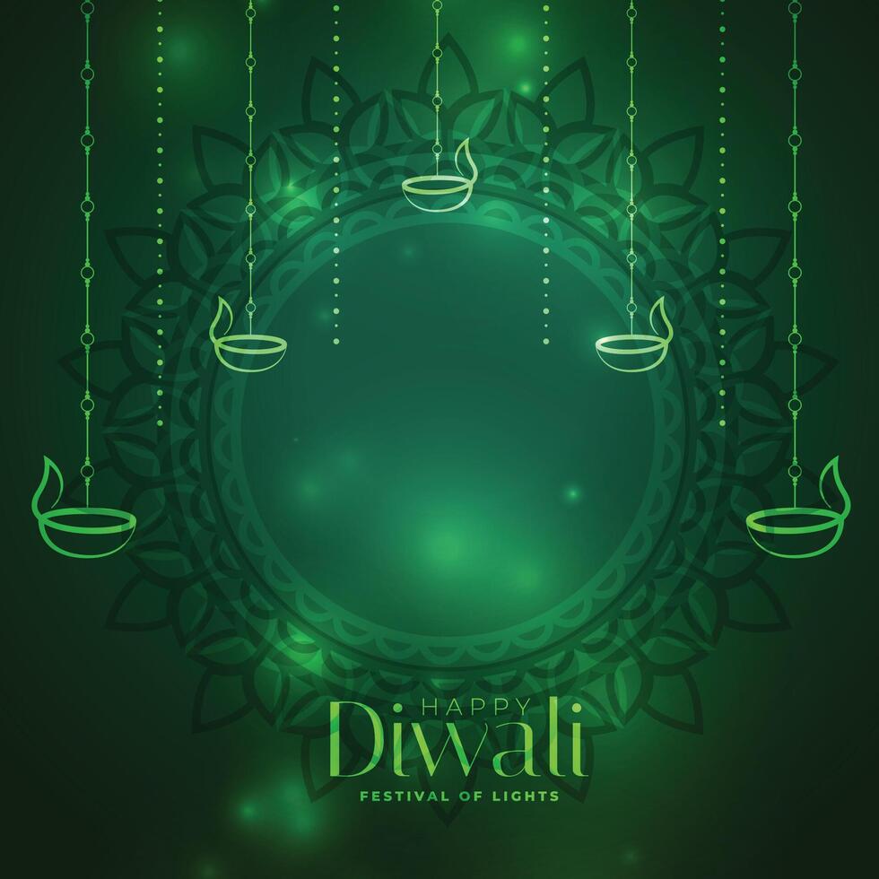 shiny green diwali festival decorative card design vector