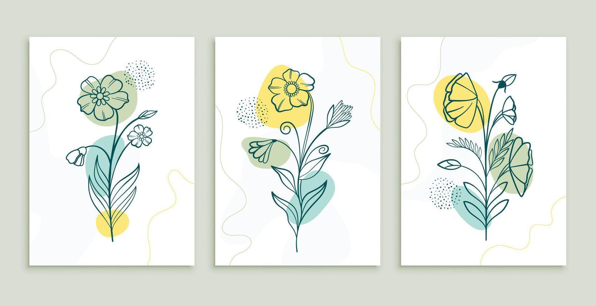 line flower and leaves art template set vector